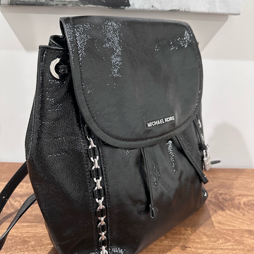 LIKE NEW Michael Kors Patent Leather Black Backpack - Worn Once- Great Condition